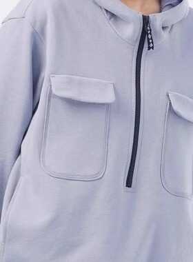 斯琴2024春专柜正品浅兰纯棉连帽拉链半开襟套头上衣BDCS00527