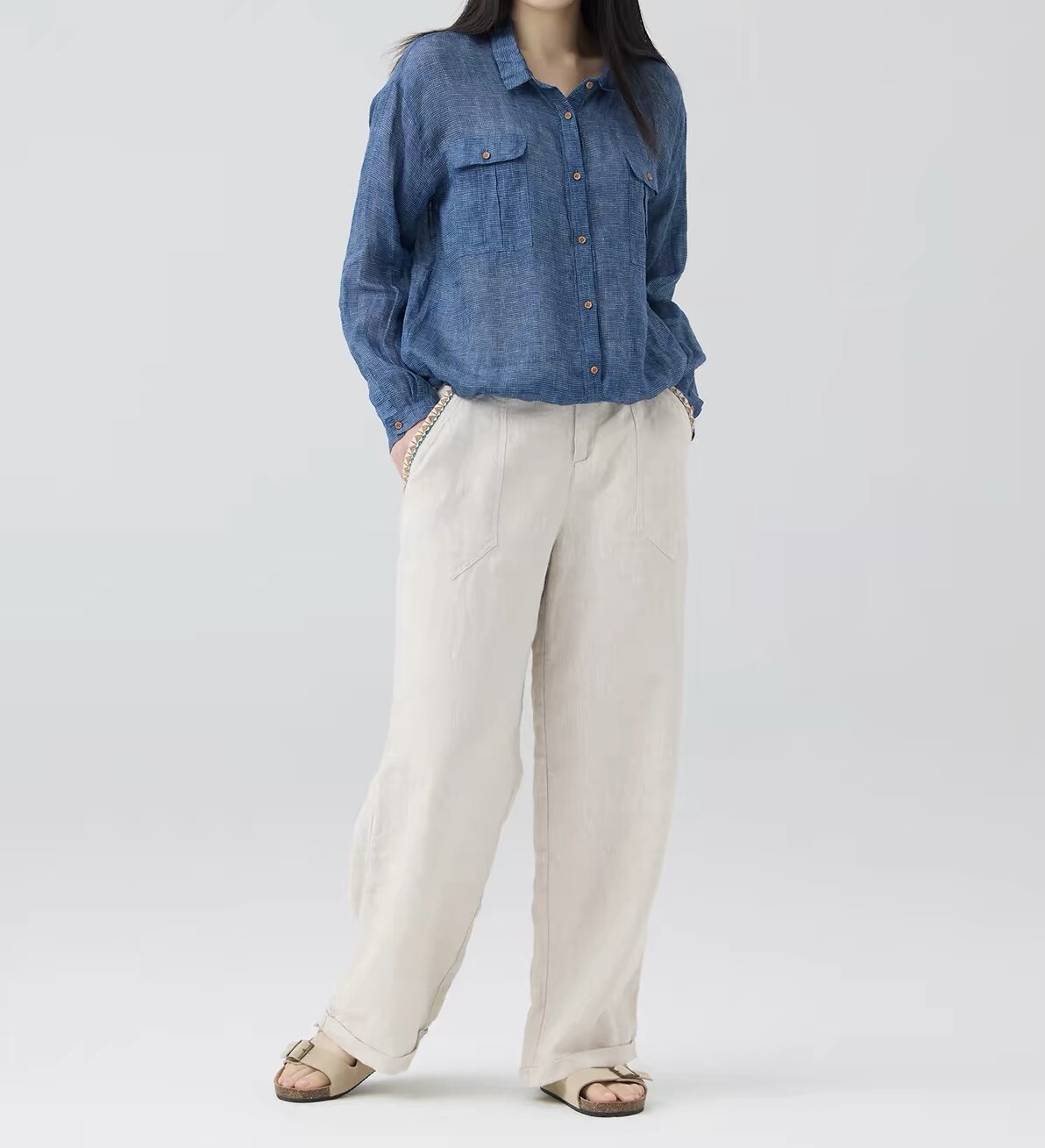斯琴2026春夏专柜正品兰格苎麻印花衬衫宽松长袖上衣女BFCS05684