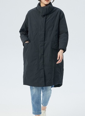 斯琴2023年春新炭灰色大翻领落肩单排扣中长薄棉服BCCS00949 1880