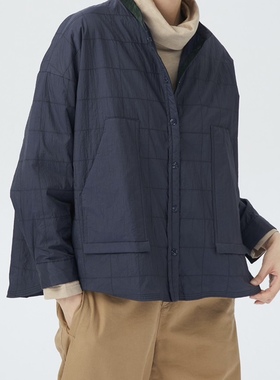 斯琴专柜正品冬季女深兰色立领大口袋单排扣薄款棉服BADS01428棉