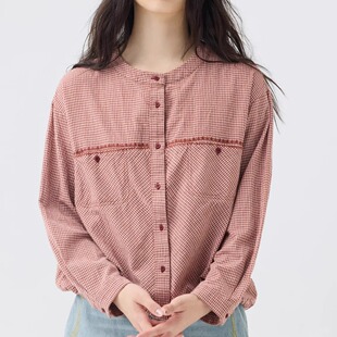 斯琴2025专柜棉质格子绣花宽松衬衫长袖衬衣上衣女BEQS009109
