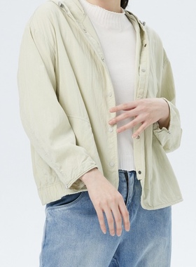 斯琴2023专柜正品女灰白连帽单排扣落肩长袖休闲短外套BCCS01514