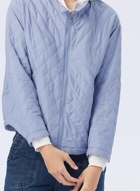 斯琴女2023冬专柜正品灰蓝小翻领拉链落肩长袖薄棉服 BCDS00265