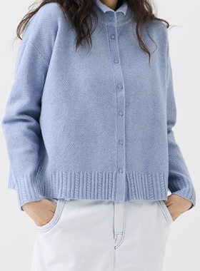 斯琴2025秋冬专柜正品浅兰翻领单排扣提花针织开衫毛衫BEQB00527