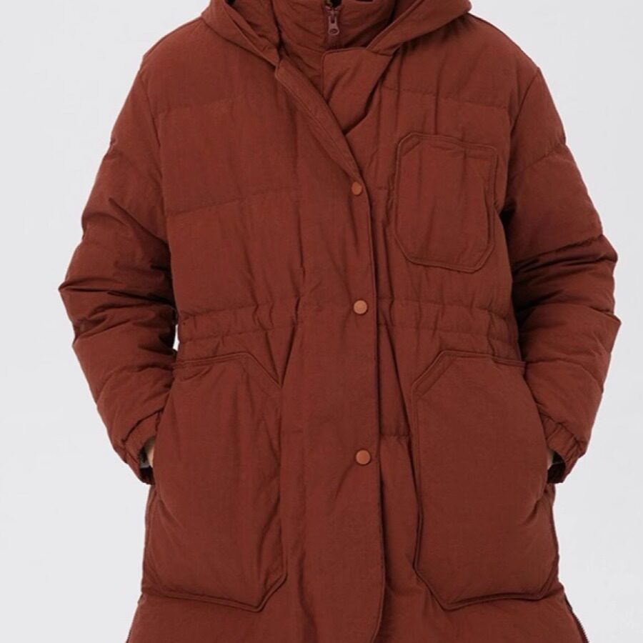 斯琴冬女专柜正品纯棉砖红色单排扣连帽加厚拉链羽绒服 BBDS00135