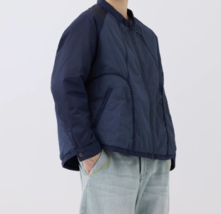 深兰拼接棉质细格小立领棉服外套BEDS00628 斯琴2025秋冬专柜正品