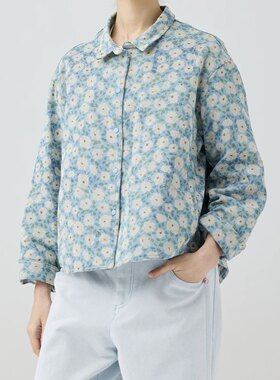 斯琴2026春专柜正品棉质印花翻领单排扣外套宽松短款女BFCS016150
