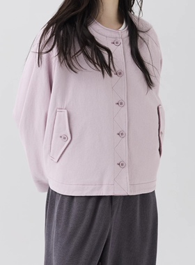 斯琴2025秋冬专柜正品粉色圆领宽松棉外套抓绒廓形气质BEQS03909