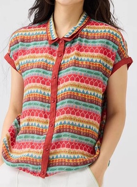 斯琴2025夏专柜正品多巴胺印花衬衫翻领短袖衬衣上衣女BEXS001150