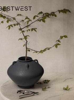 博西家居 大肚粗陶复古做旧陶瓷花瓶摆件 新中式高档装饰品陶罐