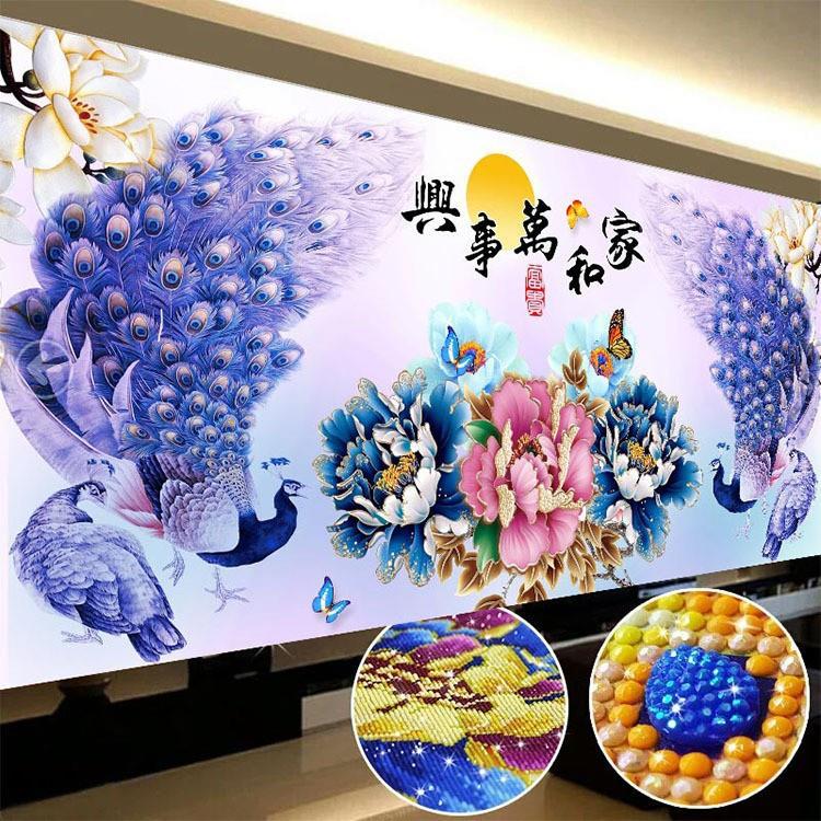 热销新款钻石画满钻 异形钻家和万事兴孔雀大幅十字绣客厅全贴
