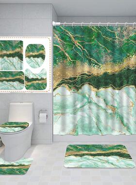 家居浴室防水黑色大理石浴帘套装卫生间隔断浴帘防水防霉浴帘套装