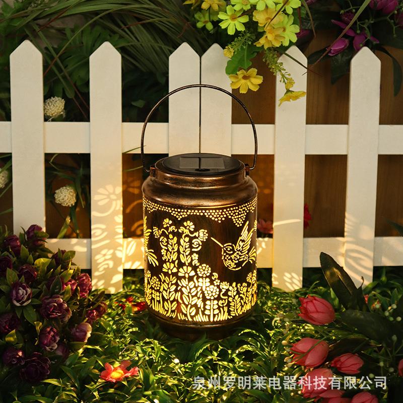 太阳能小夜灯户外庭院灯桌灯花园草坪灯阳台装饰镂空铁件光影灯笼