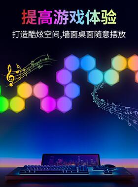 跨境热卖氛围灯拾音律动炫彩自由拼接电竞房客厅paty超薄六角壁灯
