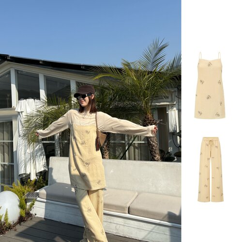 ODTD 项小七26早春新品麻感珠绣宽松吊带上衣/L287裤子/L288