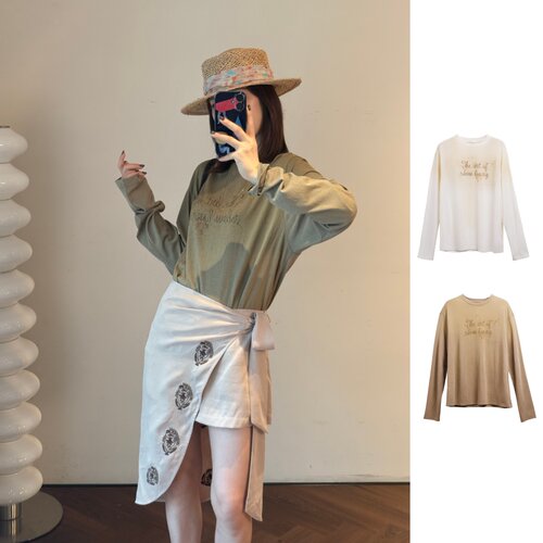 GRAMA GRASS 项小七 设计师品牌26早春新品休闲做旧印花长袖T恤女
