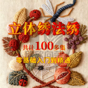 立体绣法绣教程自学全套刺绣手法视频零基础入门小白网课程教学