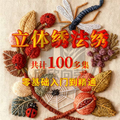 立体绣法绣教程自学全套刺绣手法视频零基础入门小白网课程教学课
