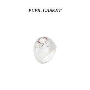 PUPILCASKET 碎石流砂戒 纯银不规则纹理高级质感戒指