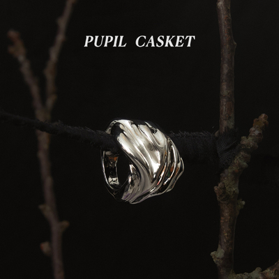 PupilCasket原创白金褶肌理戒指