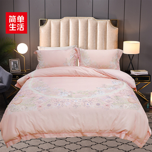 简单生活珍品贡棉印花床笠四件套床单套件花卉温馨高级感套件