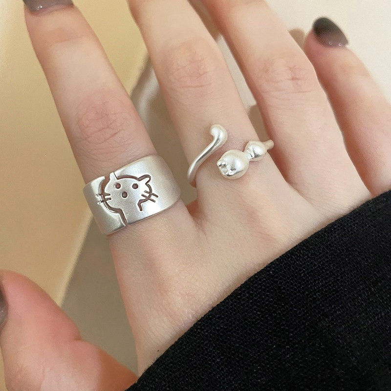 哑光猫咪戒指女卡通冷淡风小众设