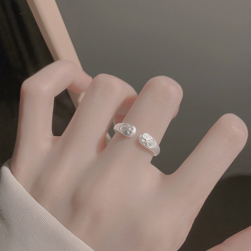 新款猫爪相拥戒指时尚个性风小众设计感可爱可调节指环