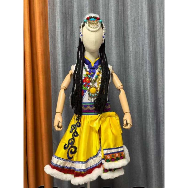 藏族演出服学生幼儿园表演服蒙古族女童舞蹈练习艺考少数民族服装