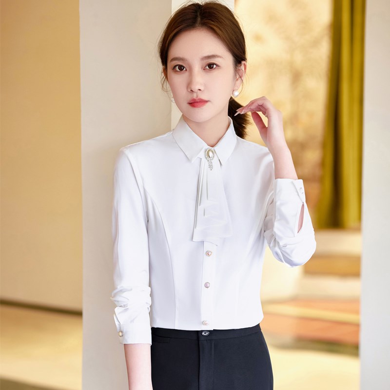 职业装白色衬衫女长袖雪纺上衣2023秋季新款OL气质衬衣女士工作服