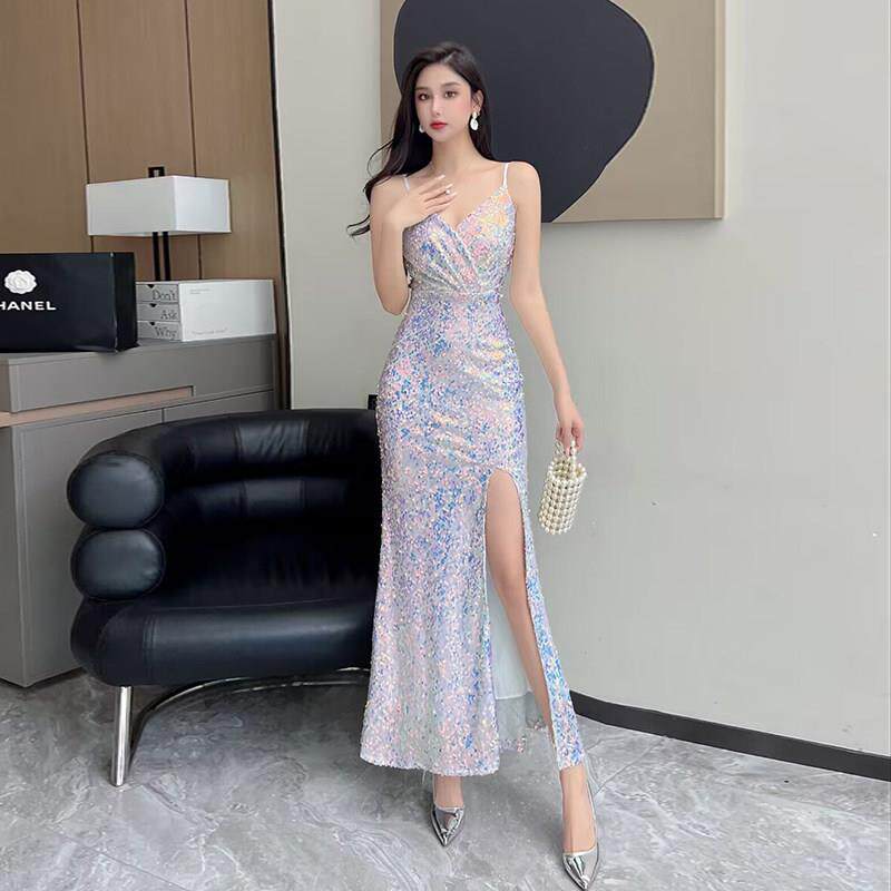 抹胸吊带敬酒服2026新款鱼尾新娘订婚礼服裙亮片宴会主持人晚礼服