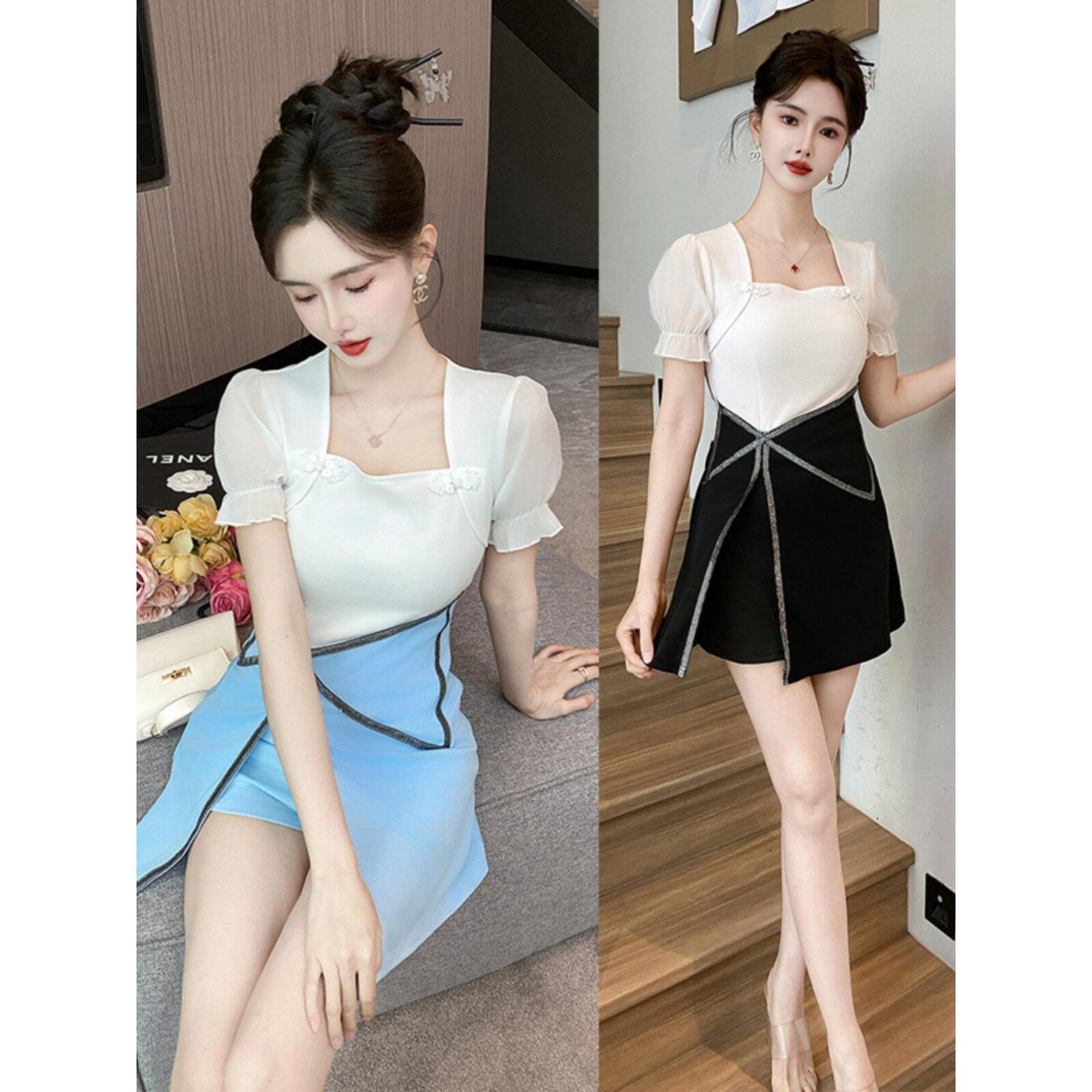 女士雪纺连衣裙夏季中式健身俱乐部水疗技师工作服优雅优雅的短裤
