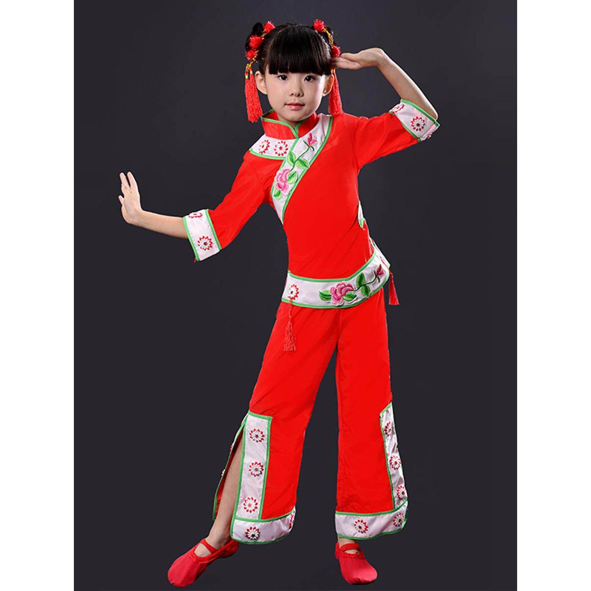元旦儿童秧歌舞蹈演出服男女喜庆服中国风古装灯笼舞典雅民族服饰