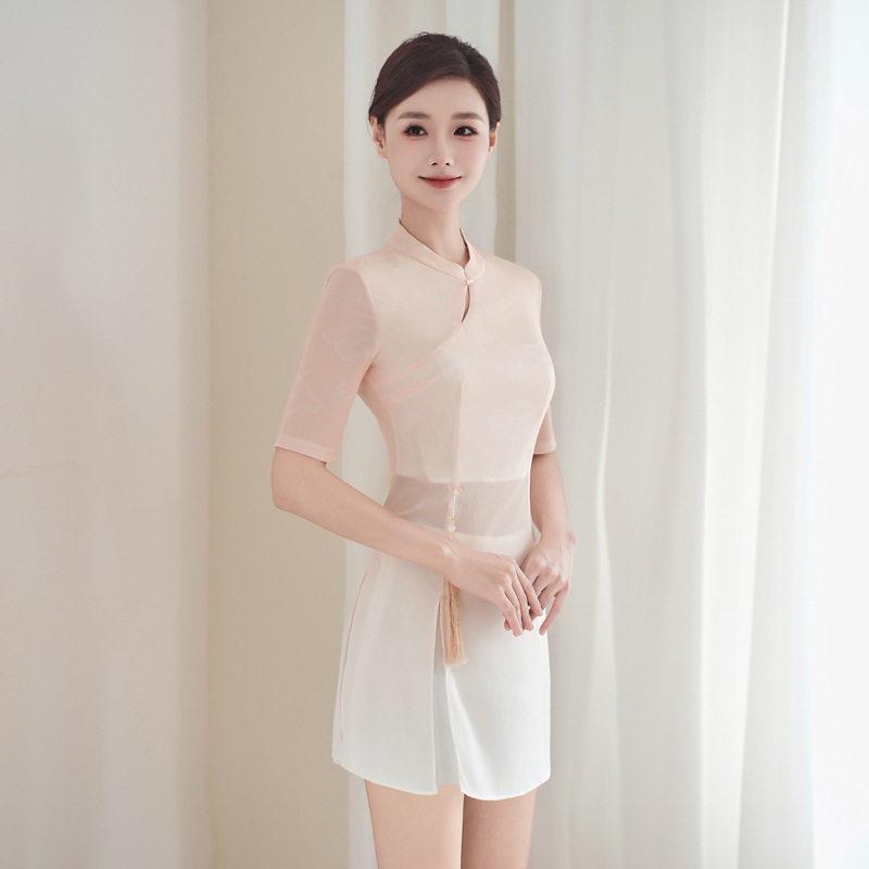高端气质足浴足疗技师工作服裤裙套装遮肚美容院水会工作服女