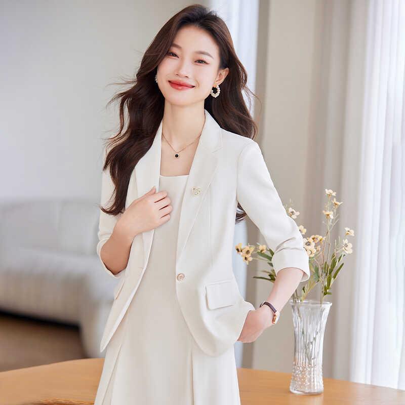 七分袖西装外套女夏季薄款2025新款高级感小个子白色上班服套装裙