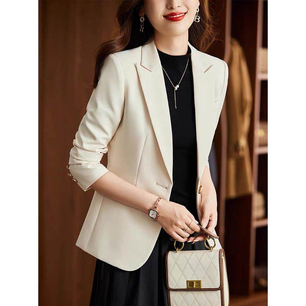 米白色短款西装外套女春秋2025新款上衣高级感小个子职业西服套装