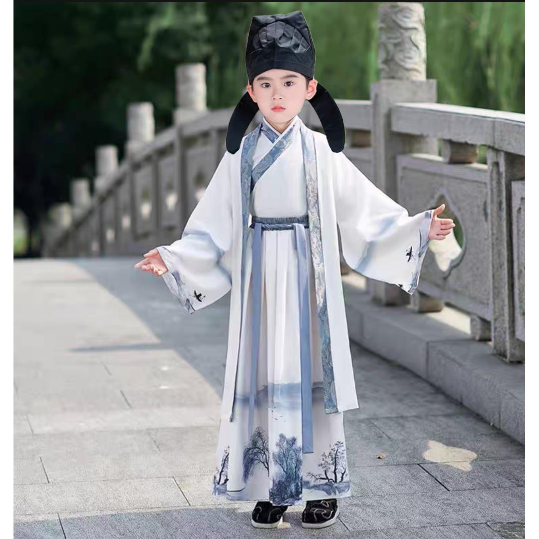 儿童古装汉服男童唐朝诗人李白杜甫古诗词朗诵国学服书生演出服装