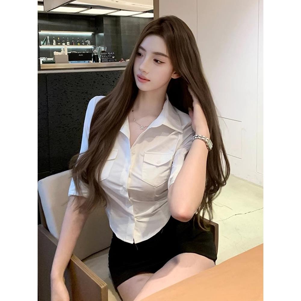 纯欲收腰白衬衫女薄款气质通勤职业秘书穿搭前台工作服制服套装