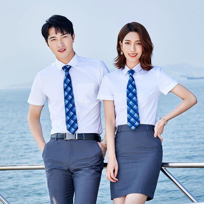 职业白色衬衫女夏款短袖气质商务正装衬衣工作服男女同款工装上衣