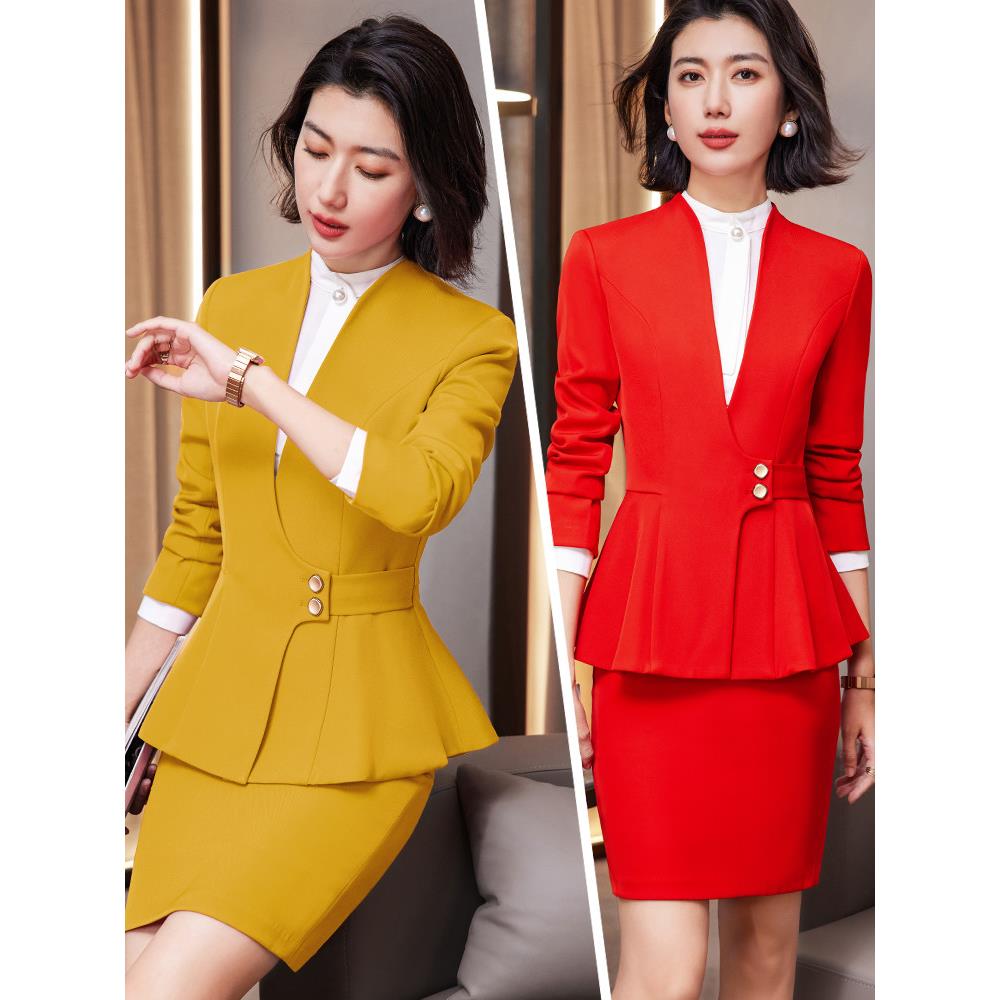 春秋冬新款长袖职业装女装销售珠宝店工作服立领无领西装正装裤子