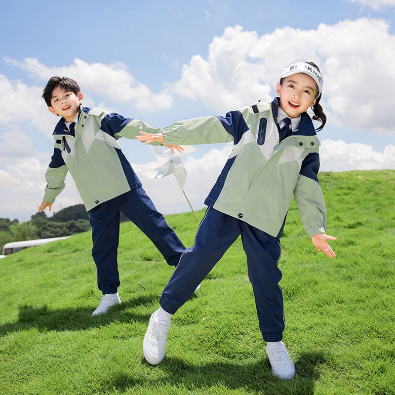 小学生校服冲锋衣套装春秋季儿 童班服红色学院风三件套幼儿园园