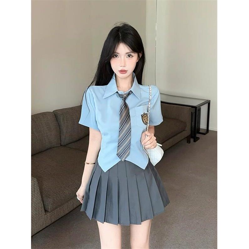 2025减龄足浴技师工作服学院风制服西装修身衬衫百褶裙