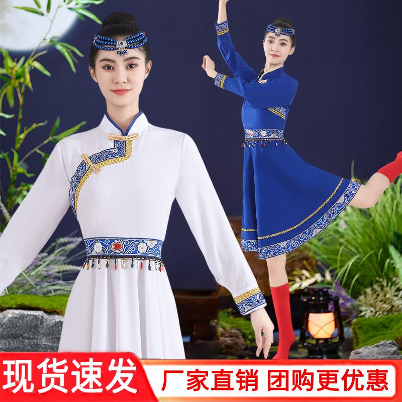 新款蒙古族舞蹈服成人少数民族服装女装演出服装筷子舞蒙古袍长袖