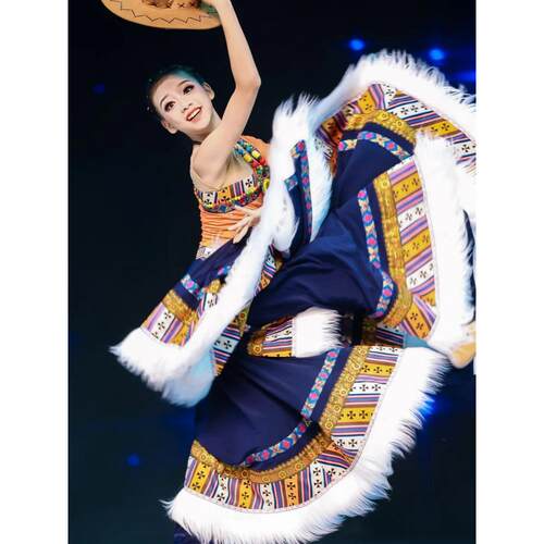 儿童藏族次仁拉索舞蹈演出服装女民族风半身裙藏族艺考独舞大摆裙