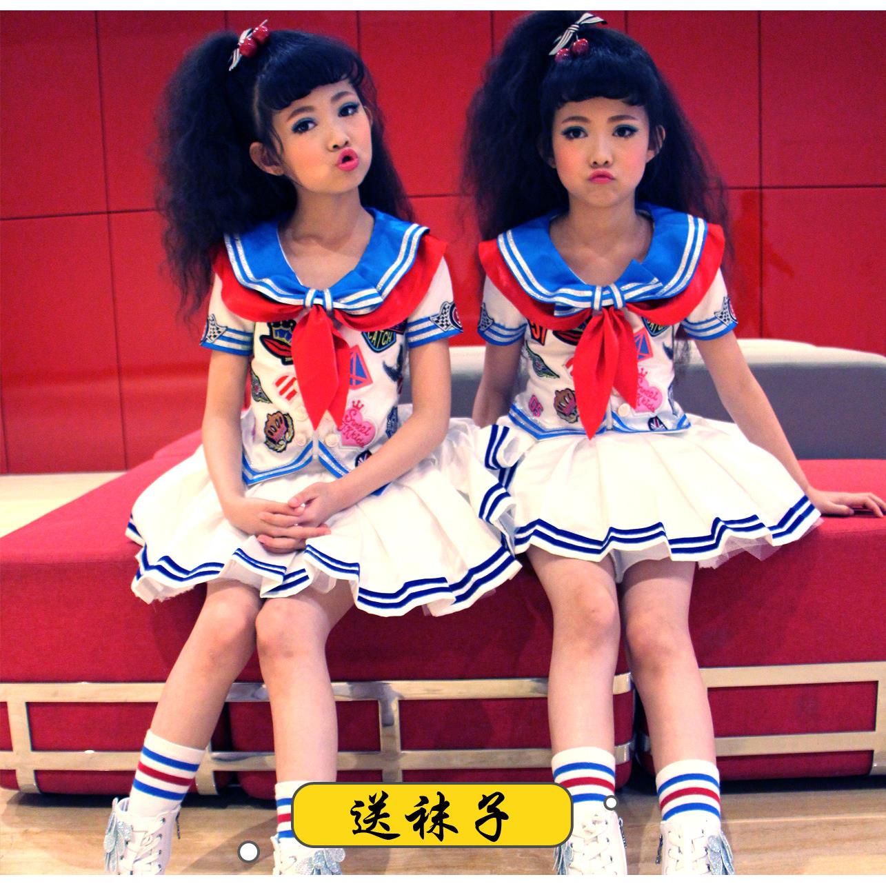 六一儿童演出服红领巾合唱服女童爵士舞啦啦操表演服蓬蓬裙小海军