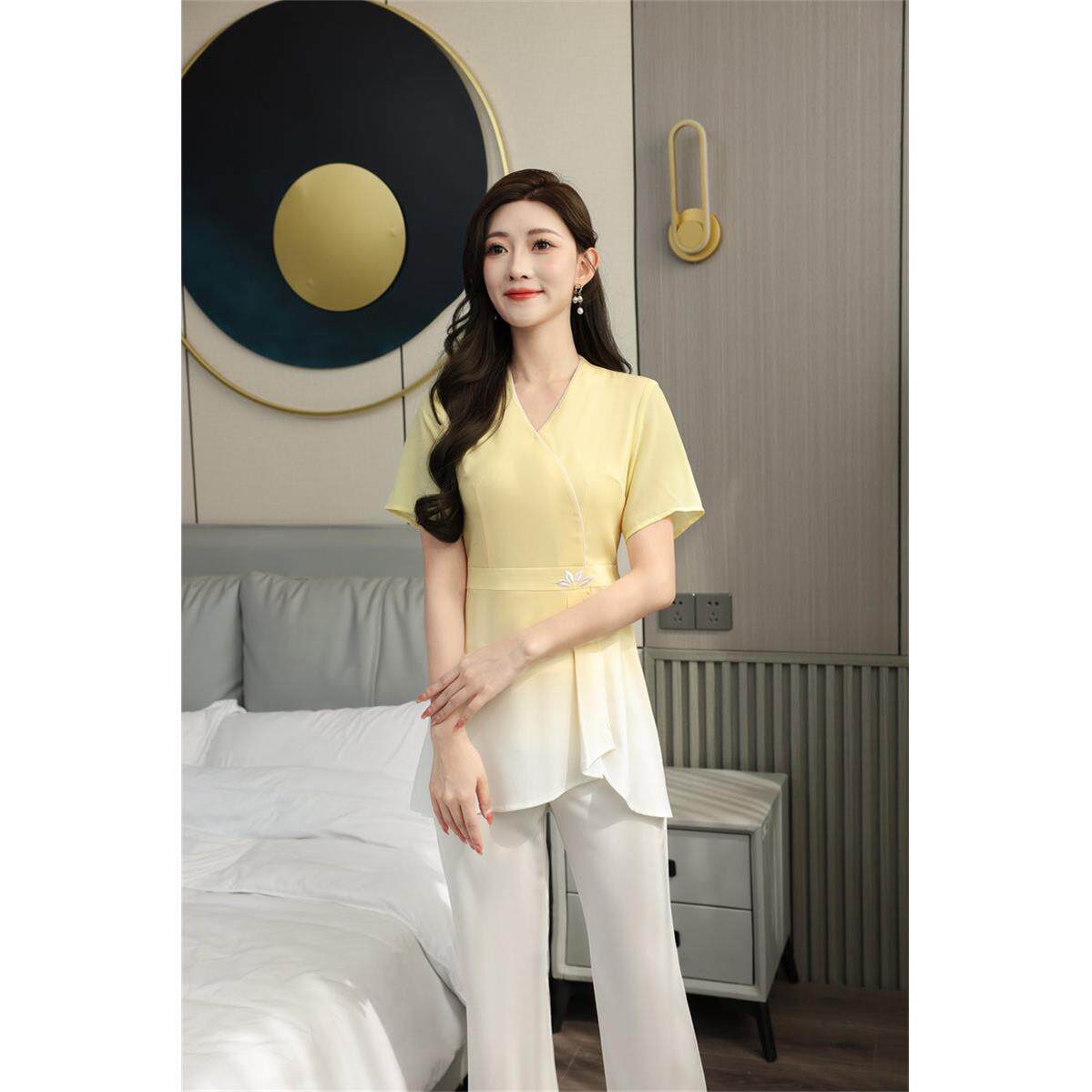 新款高端养生工衣女足疗足浴技师工装长裤气质美容师工作服套装夏