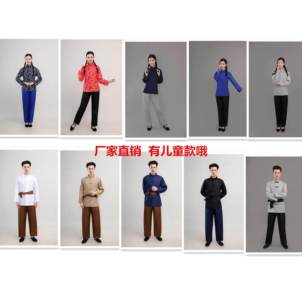 新款网红农村民国服装男女客家采茶舞表演套装阿庆嫂村姑演出服