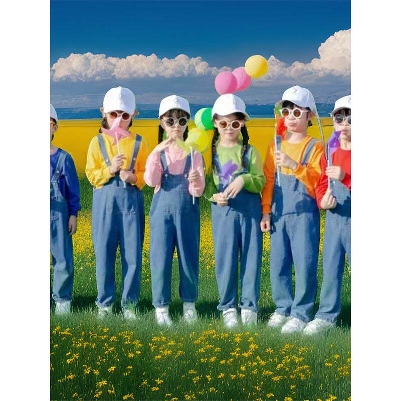 儿童糖果卫衣背带裤套装幼儿园班服小学生运动会团体服装秋款