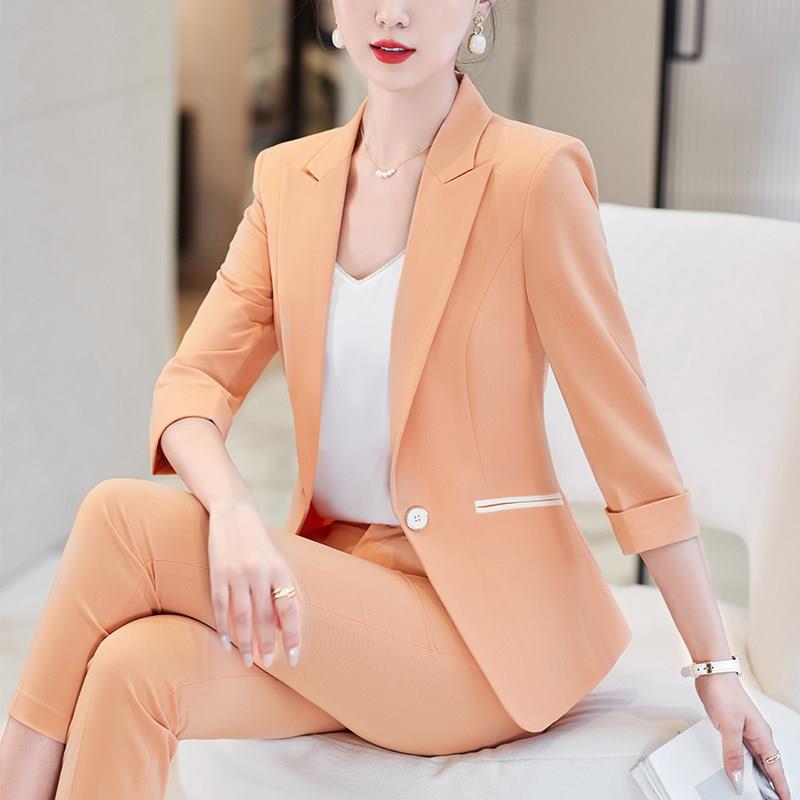 时尚西装套装女休闲2026夏季新款薄款气质职业小个子中袖西服外套