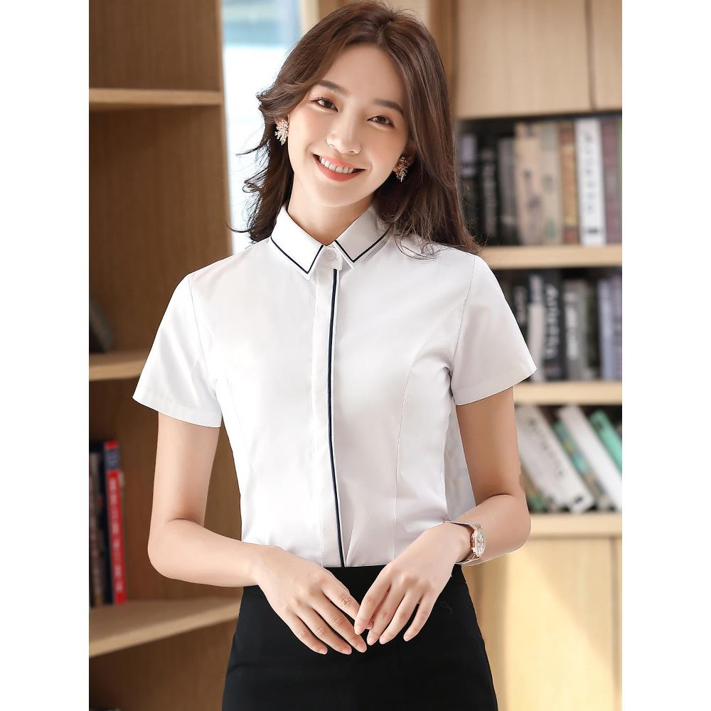 职业衬衫女式短袖夏季新款酒店前台服务员上衣时尚气质工作服白衬