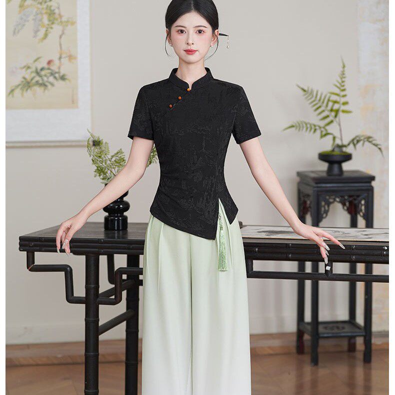 足疗技师工作服气质套装白色裤子遮肚子新中式国风采耳美容院服装